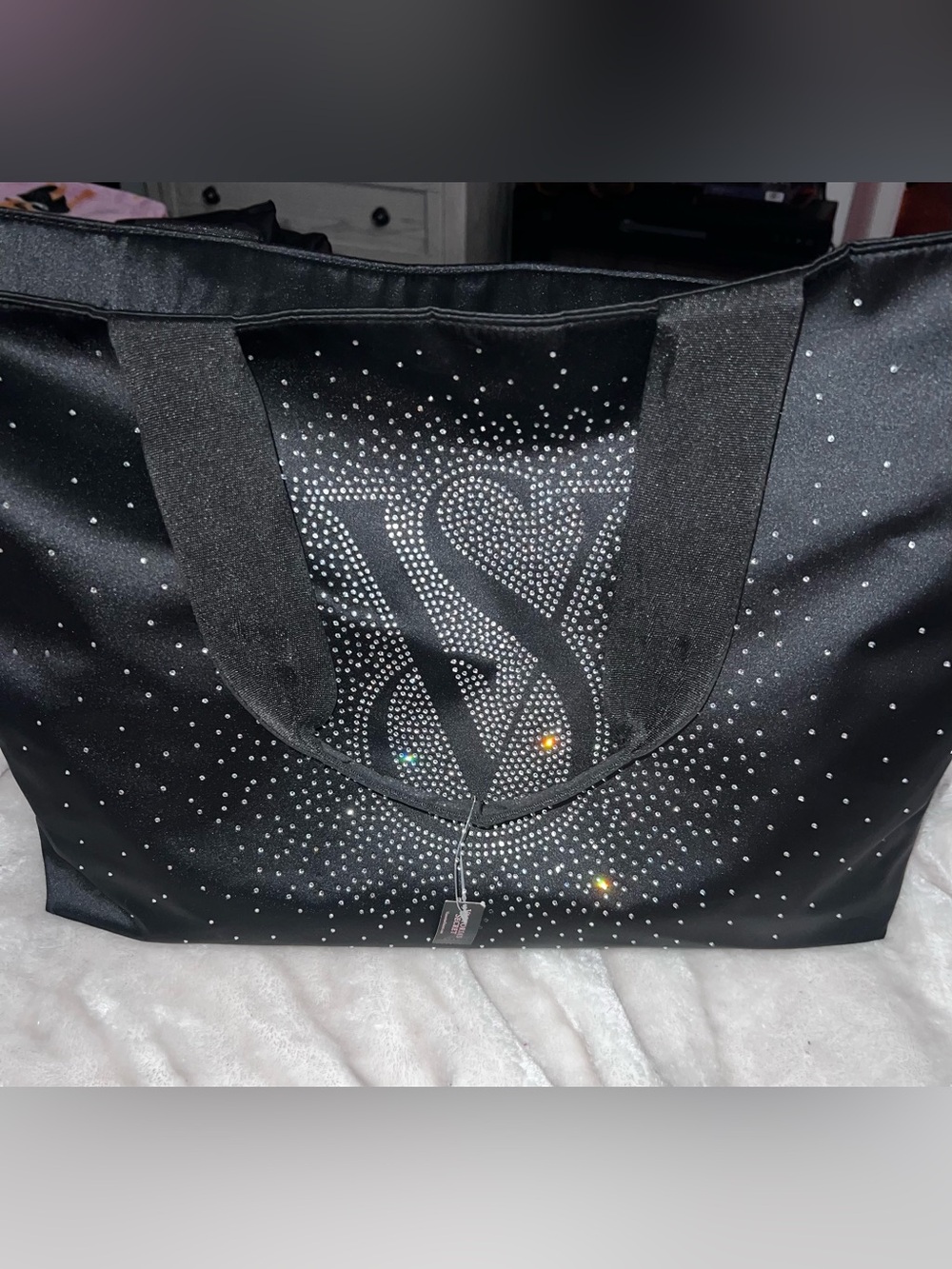 Victoria's Secret Black Rhinestone Logo Tote